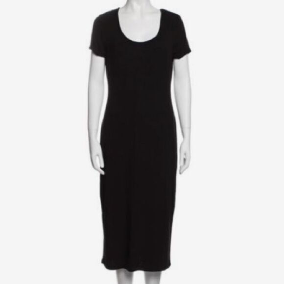 Rachel Zoe -1205 Scoop Neck Midi Length Ribbed Lined Dress in Black Size XL - Picture 1 of 8